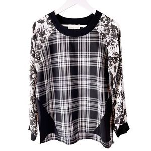 Love Sam Plaid Floral White Black long‎ sleeve